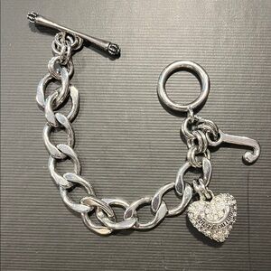 Juicy Couture Silver Heart Charm Bracelet-NEW NEVER WORN